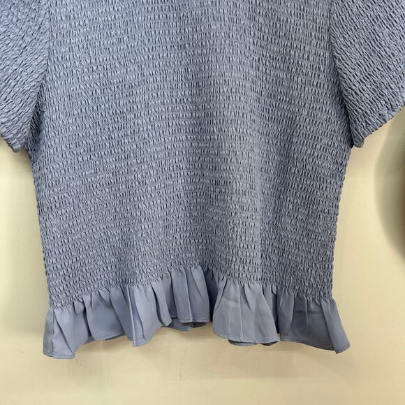 Express Blue Stretch Smocked Ruffle Short Sleeve Top Large - Picture 5 of 7